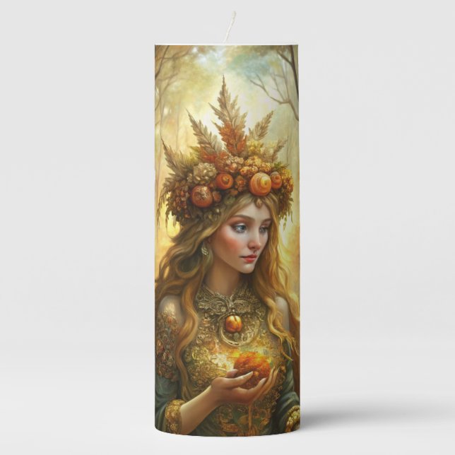 Harvest Witch Autumn Fairy Pumpkin Candle (Front)