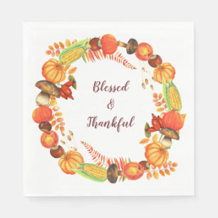 Harvest Wreath Blessed Thanksgiving Napkins