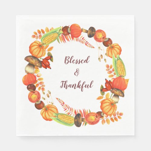 Harvest Wreath Blessed Thanksgiving Napkins