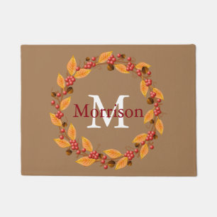 Harvest Wreath Custom Monogram Door Mat