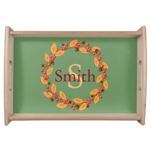 Harvest Wreath Custom Monogram Serving Tray