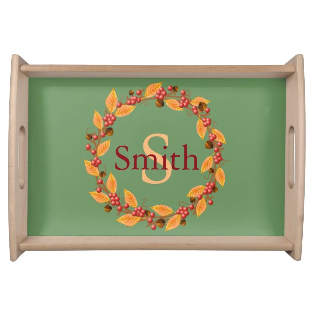 Harvest Wreath Custom Monogram Serving Tray (Front)