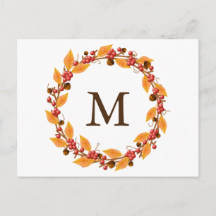 Harvest Wreath Monogram Custom Postcard