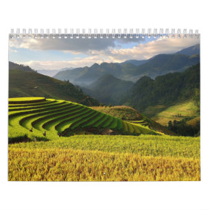 harvesting plants on mountains with cloudy sky calendar