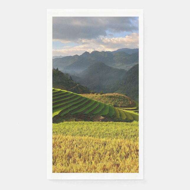 harvesting plants on mountains with cloudy sky paper guest towels (Front)
