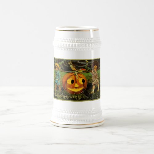 Harvesting Pumpkin for Halloween Jack_o_Lantern Beer Stein