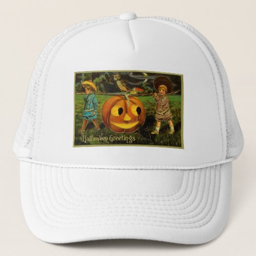 Harvesting Pumpkin for Halloween Jack_o_Lantern Trucker Hat