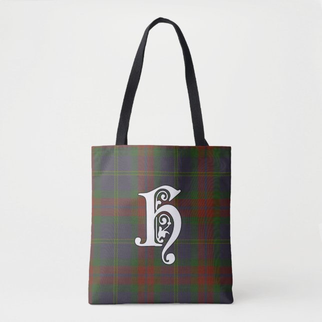 Harvey Clan Tartan Monogram Tote Bag (Front)