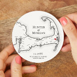 Harwich MA Wequassett Resort Cape Cod Wedding Round Paper Coaster<br><div class="desc">Cheers to great times on Cape Cod at your coastal wedding celebration in Harwich with these personalized Black and White Cape Cod map paper coasters. Perfect customized paper coasters for your Cape Cod clam bake, Engagement Party, Wedding Welcome Party, Cocktail Hour or Wedding Reception in Harwich, MA, with the moveable...</div>