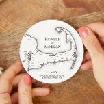 Harwich Port MA Wychmere Beach Club Wedding Round Paper Coaster<br><div class="desc">Cheers to great times on Cape Cod at your coastal wedding celebration with these elegant personalized black and white Cape Cod map paper coasters. Perfect customized paper coasters for your Cape Cod clam bake, Engagement Party, Wedding Welcome Party, Cocktail Hour or Wedding Reception in Harwich Port, MA, with the moveable...</div>
