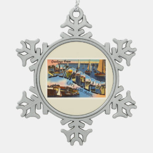 Harwichport Cape Cod Massachusetts MA Old Travel Snowflake Pewter Christmas Ornament