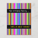 [ Thumbnail: "... Has a New Home!" + Stripes of Various Colors Postcard ]