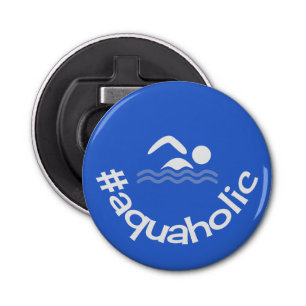 Hashtag aquaholic slogan swimming blue bottle opener