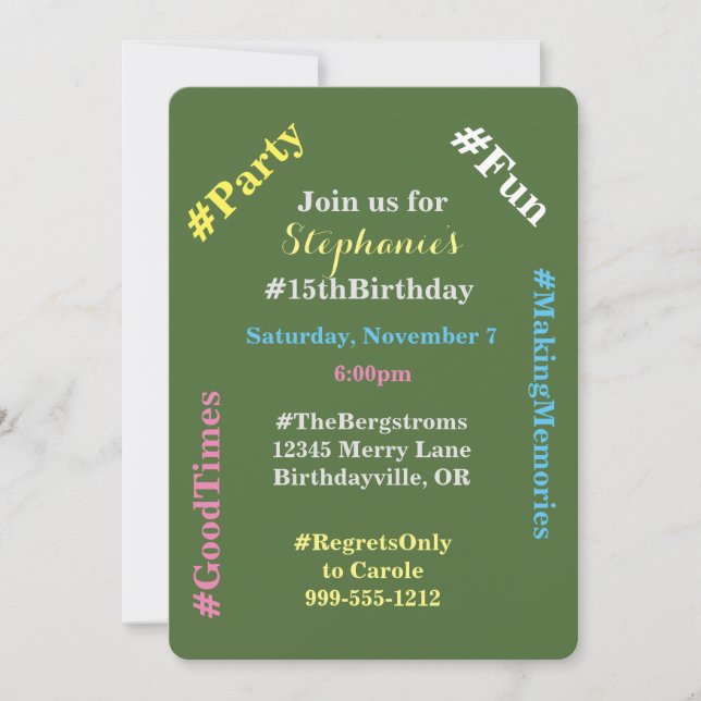 Hashtag Birthday Party Invitations (Front)