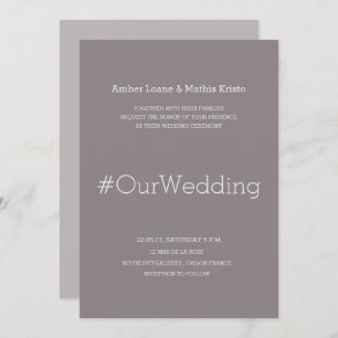 Hashtag chic modern elegant lilac gray wedding invitation