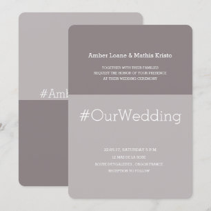 Hashtag chic modern lilac gray taupe wedding invitation