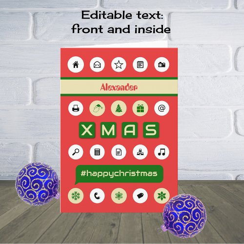 Hashtag christmas add name computing red holiday card