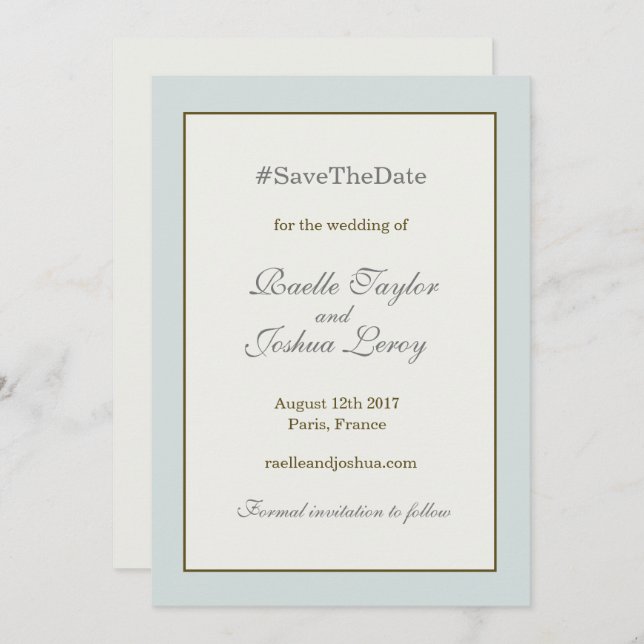 Hashtag gold blue gray save the date announcement (Front/Back)