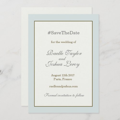 Hashtag gold blue gray save the date announcement