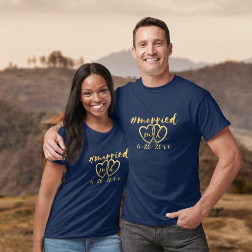 Hashtag Married Custom Wedding Date Couple T_Shirt