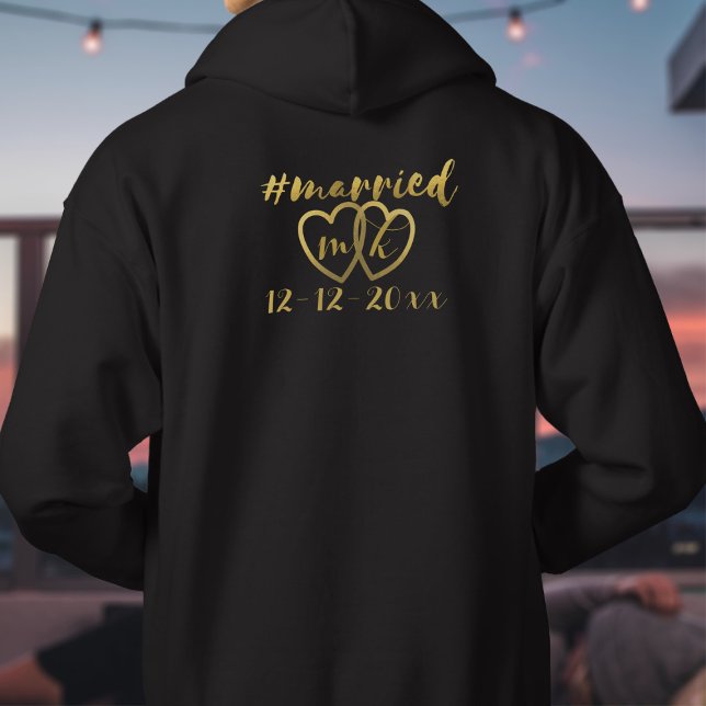 Hashtag Married Hearts Wedding Anniversary Hoodie (Add your initials and wedding date to this Hashtag Married Hoodie. Makes a great anniversary gift)