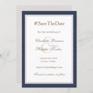 Hashtag Modern Blue White Ampersand Save The Date Invitation