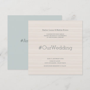 Hashtag modern elegant beige cyan stripes wedding invitation
