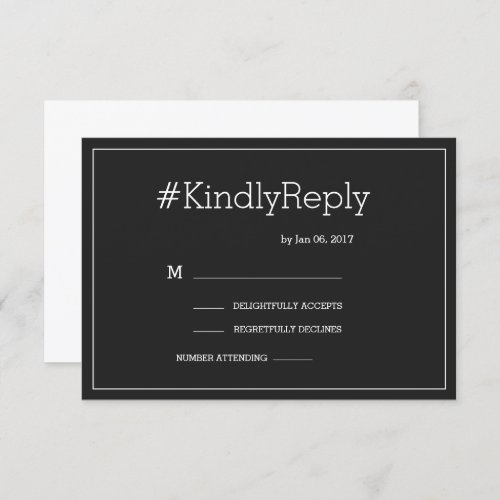Hashtag modern elegant black white wedding rsvp invitation