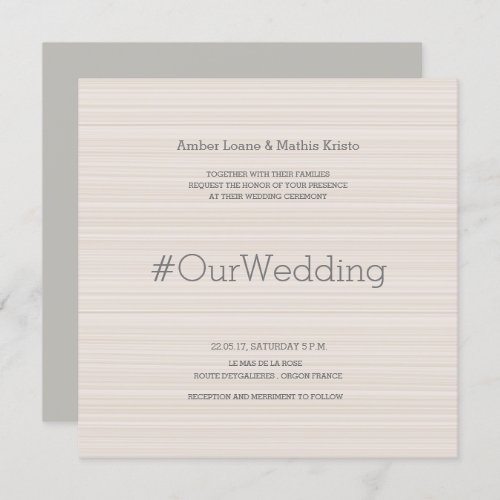 Hashtag modern elegant blush gray stripes wedding invitation