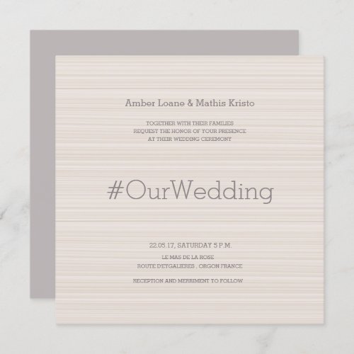 Hashtag modern elegant ivory lilac stripes wedding invitation