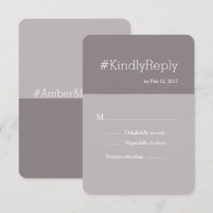 Hashtag modern lilac grey taupe chic wedding rsvp invitation