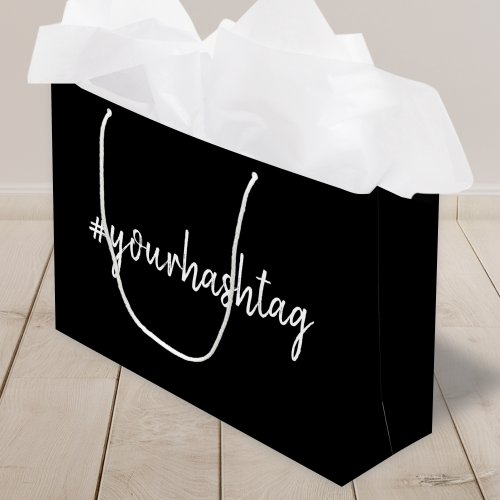 Hashtag  Modern Script Trendy Black Large Gift Bag