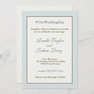 # hashtag personalized blue gold gray wedding invitation