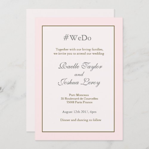 Hashtag personalized sweet pink gold gray wedding invitation