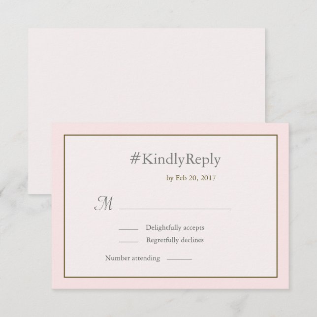 Hashtag personalized sweet pink gold wedding RSVP Invitation (Front/Back)