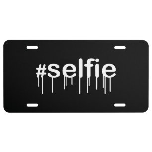 Hashtag Selfie Drooling Black Decor License Plate