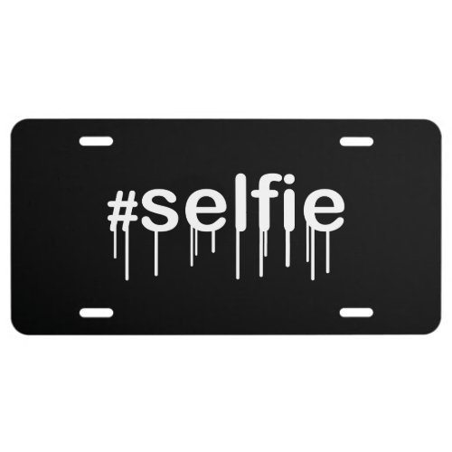 Hashtag Selfie Drooling Black Decor License Plate