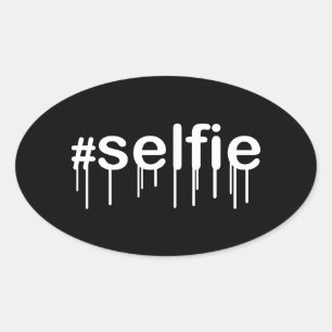 Hashtag Selfie Drooling Black Decor Oval Sticker
