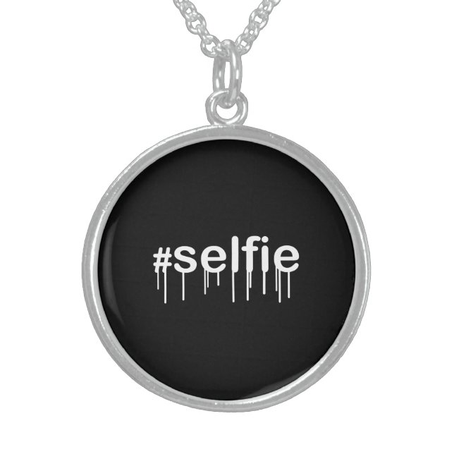 Hashtag Selfie Drooling on Black Sterling Silver Necklace (Front)