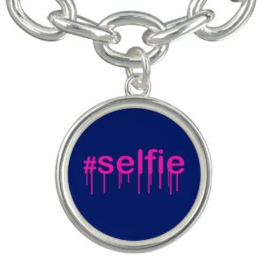 Hashtag Selfie Drooling on blue Charm Bracelet