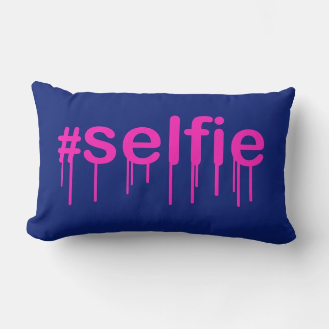 Hashtag Selfie Drooling on blue Lumbar Pillow (Front)