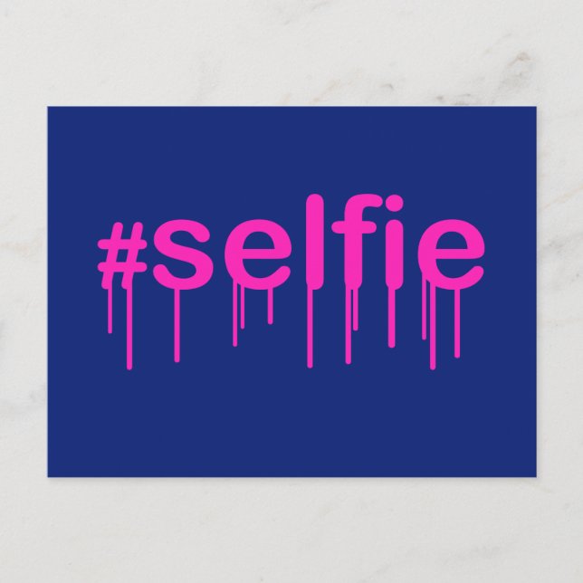 Hashtag Selfie Drooling on blue Postcard (Front)