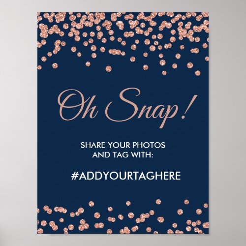 Hashtag Sign Rose Gold Glitter Confetti Navy Blue