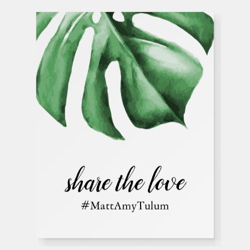 Hashtag Sign with Tropical Leaf for Wedding