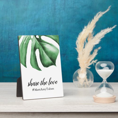 Hashtag Sign with Tropical Leaf for Wedding Plaque