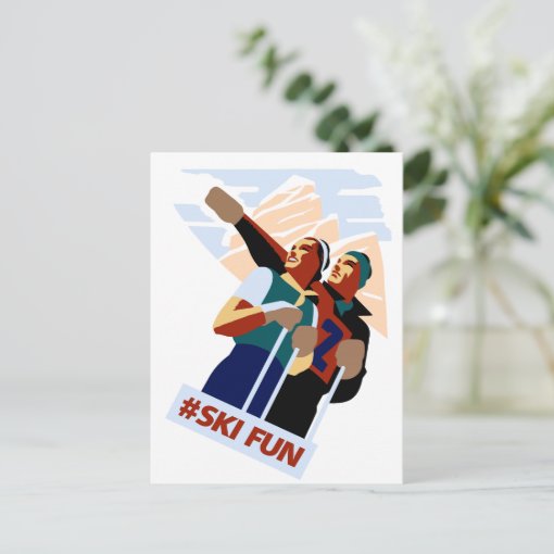Hashtag ski fun postcard Zazzle