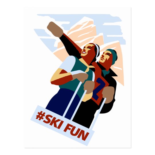 Hashtag ski fun postcard