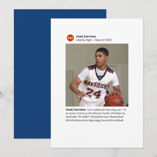 Hashtag Social Media Varsity Graduate Invitation (Front/Back)