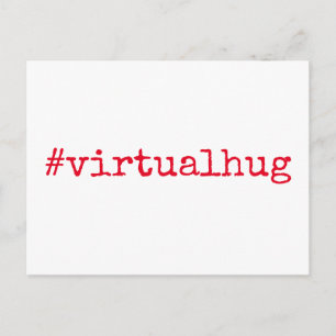 Hashtag Virtual Hug in Bright Red on White Postcard