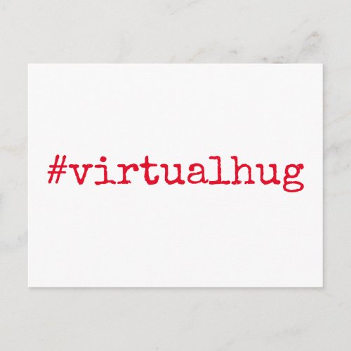 Hashtag Virtual Hug in Bright Red on White Postcard